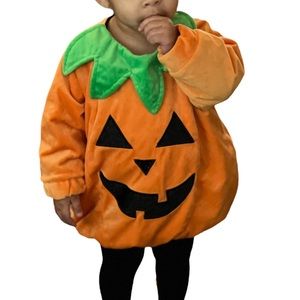 RUNS BIG Baby Pumpkin Costume Orange With Black Sparkle Accents Size 6-12 Months